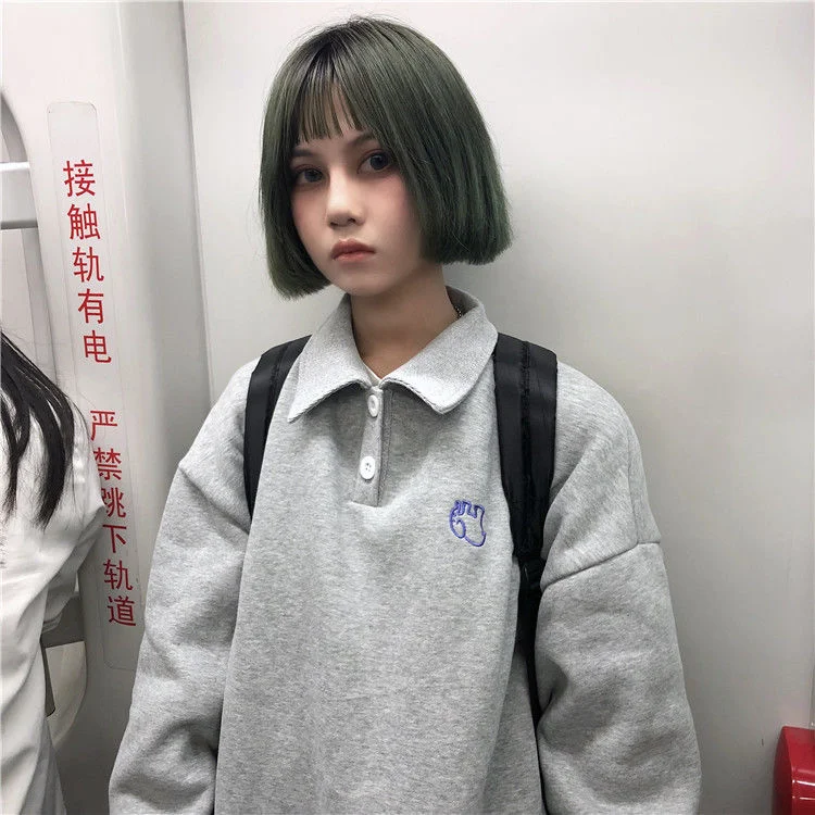 Harajuku Sweatshirts Women Retro Chic Thicker Fall Korean Popular Teens Hoodies All-match Turn-down Collar Girls Clothes Simple
