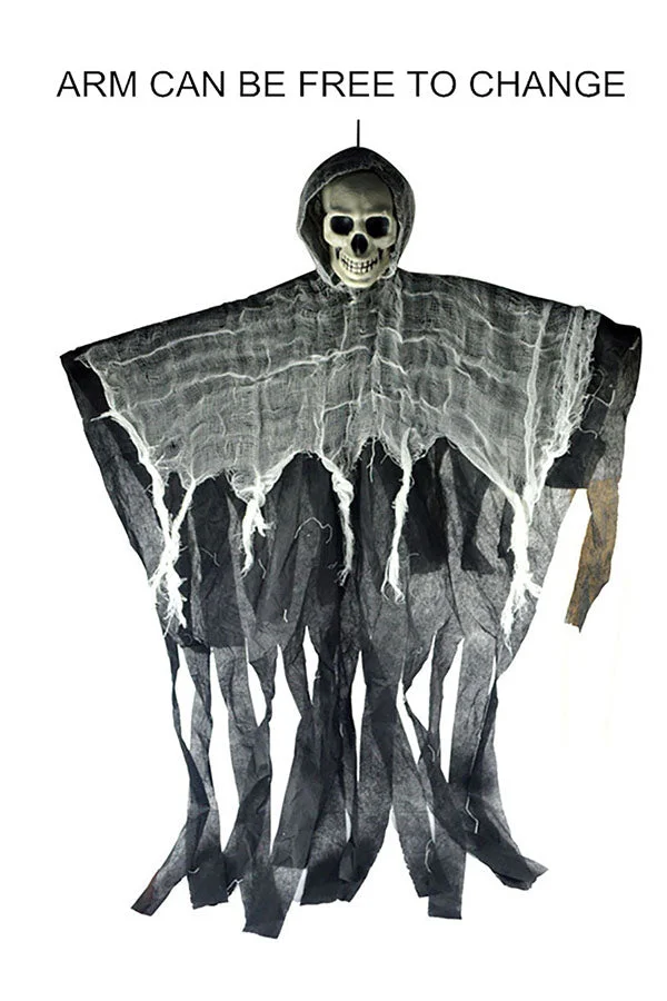 Floating Creepy Realistic Hanging Ghost Skull For Halloween Decor Gray-elleschic