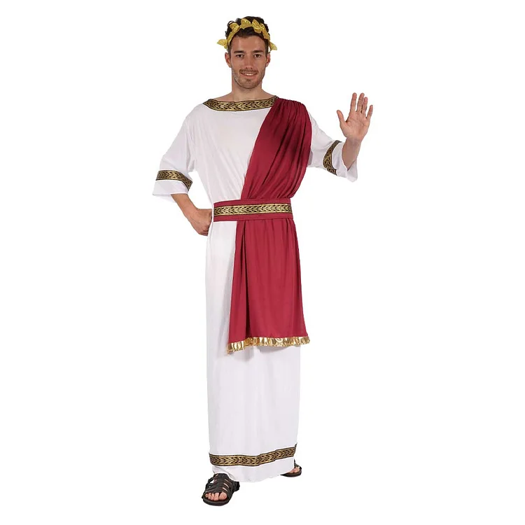 Adult Men Greek Gods Toga White Red Robe Set Outfits Costume Halloween Carnival Party Suit