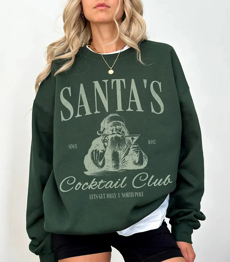 Teecade Teecade Santas Cocktail Club Christmas Sweatshirt