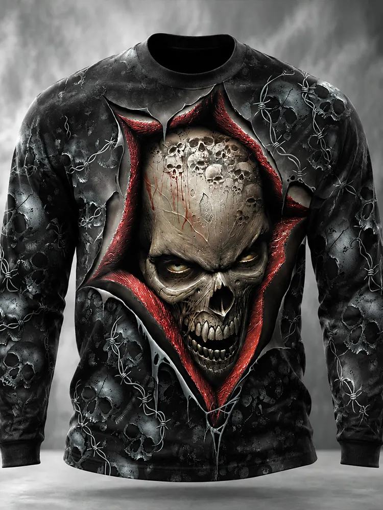 Men's Halloween Breaking Chains Skeleton 3d Art Print Casual Crewneck Top