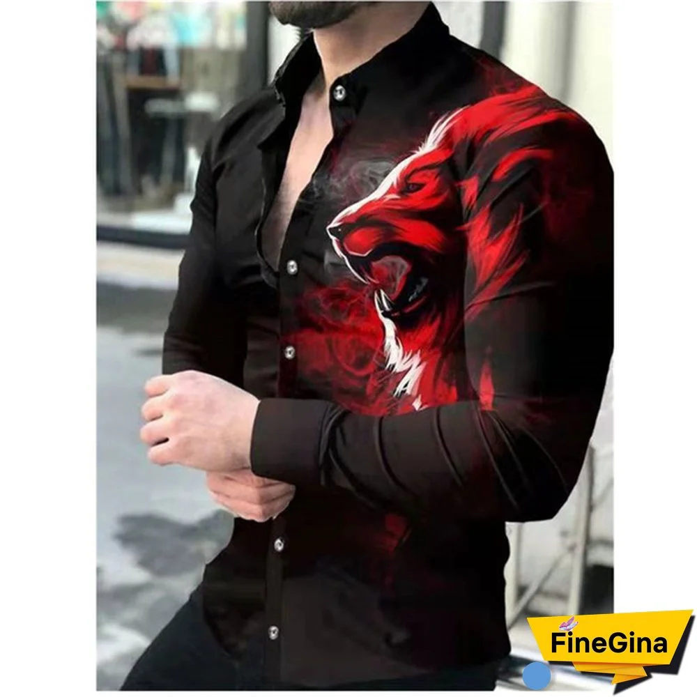 Spring European and American New Style Shirt Men's Long-sleeved Animal Print Shirt Fashion Cardigan