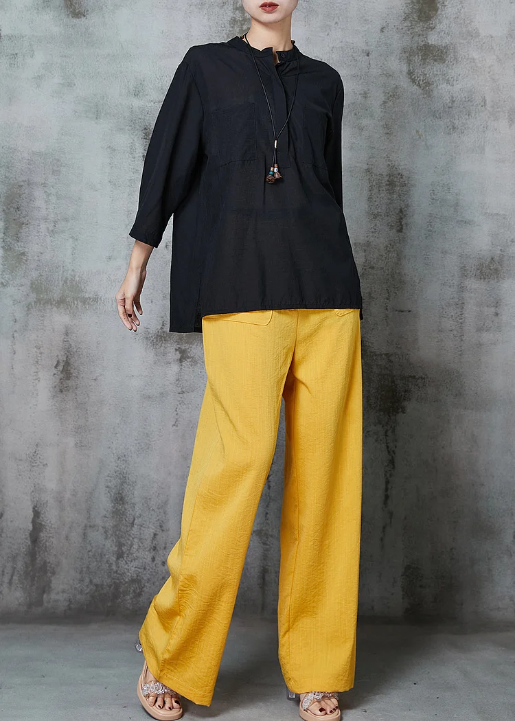 Handmade Black Oversized Pockets Linen Two Pieces Set Spring