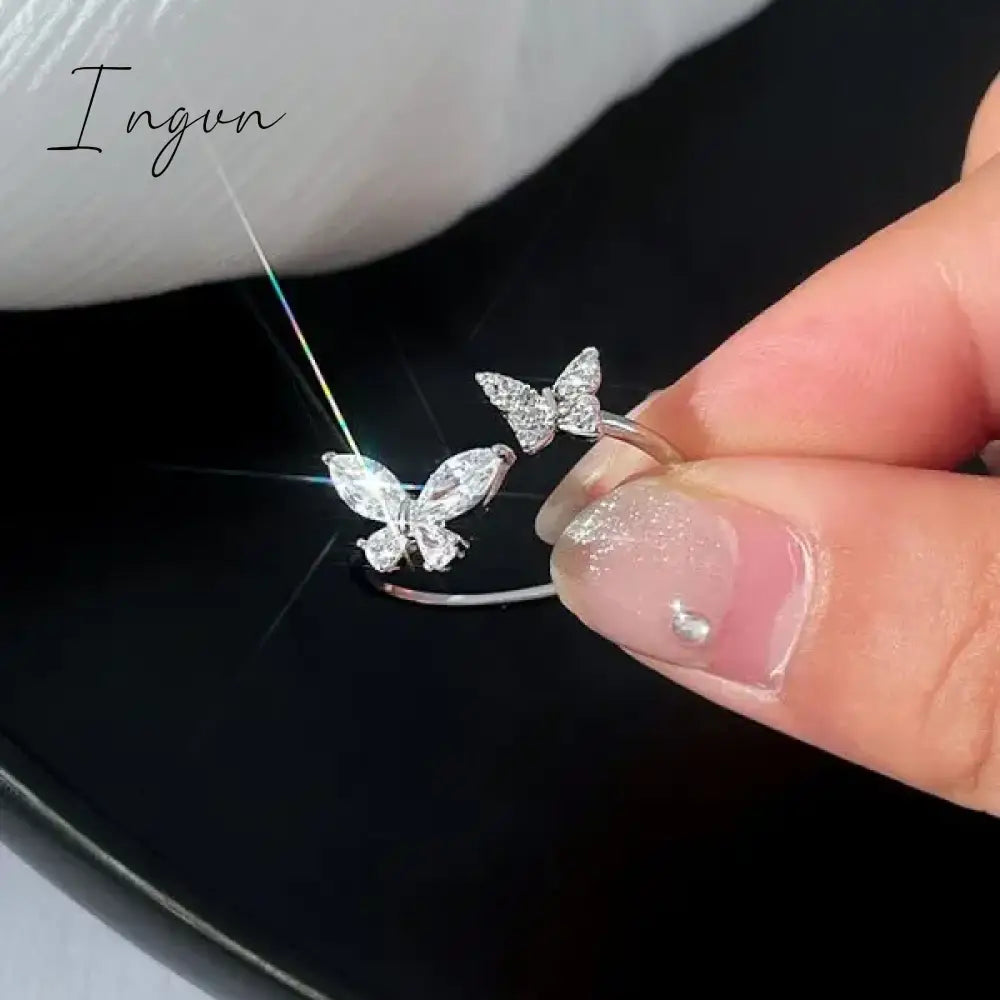 New Fashion Butterfly Rings Shiny Cubic Zirconia Leaves Geometric Adjustable Finger Ring Girls