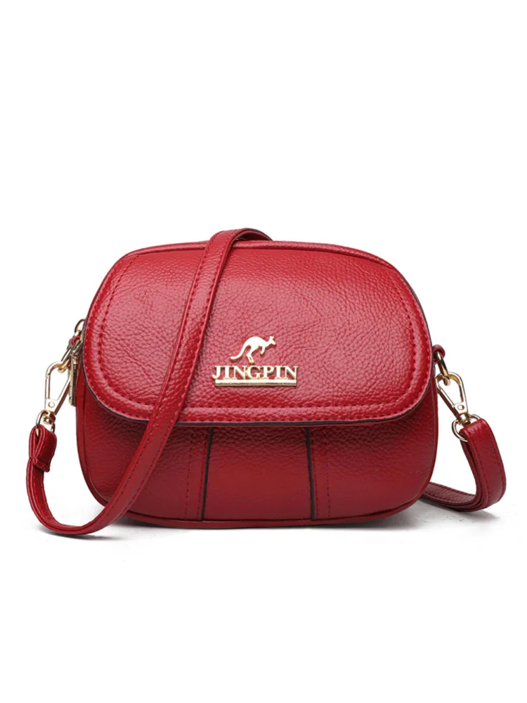 Retro Women PU Shell Shoulder Messenger Bag Multi Layers Handbags (Red)
