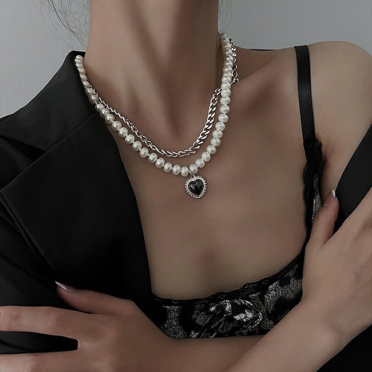 Women's Hiphop Pearl Heart-shaped Pendant Necklace