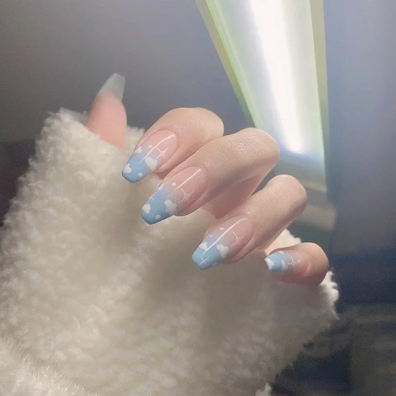 Fashion 24pc/set 10 Sizes Fake Nails Full Cover French False Nail Tips With Double-Sided Nail Adhesive Tab Press On Coffin Nail-Nail Inspo