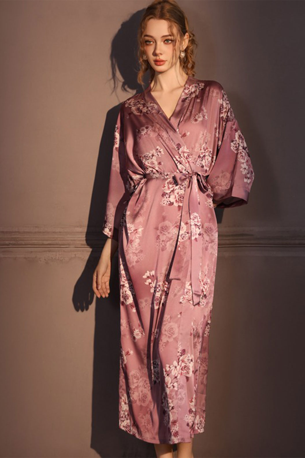 Kimono Robe Satin with Five Color with Elegant Chinese Style Kimono -ファッショナブルなパジャマパーティ祭り Stupa Stones