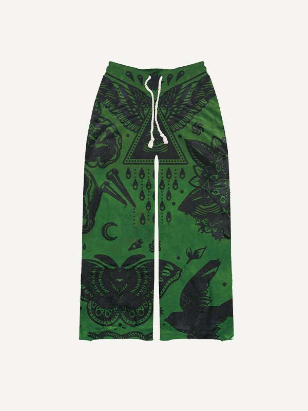 Animal&Eye&Skull&Graphic&Letter Faux Decal Print Elastic Waist Pants