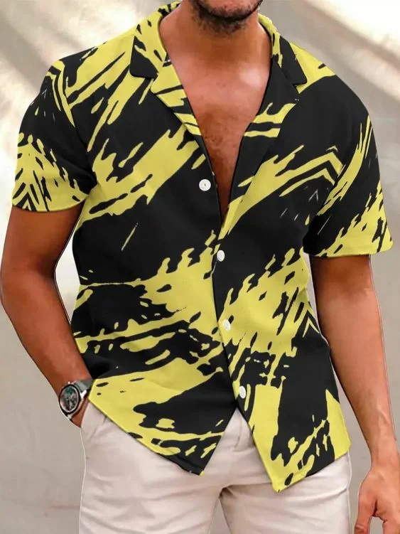 Men's Colorblock Casual Print Short Sleeve Shirt