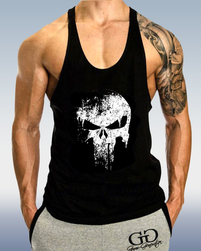 Men's Black Skull Sports Vest
