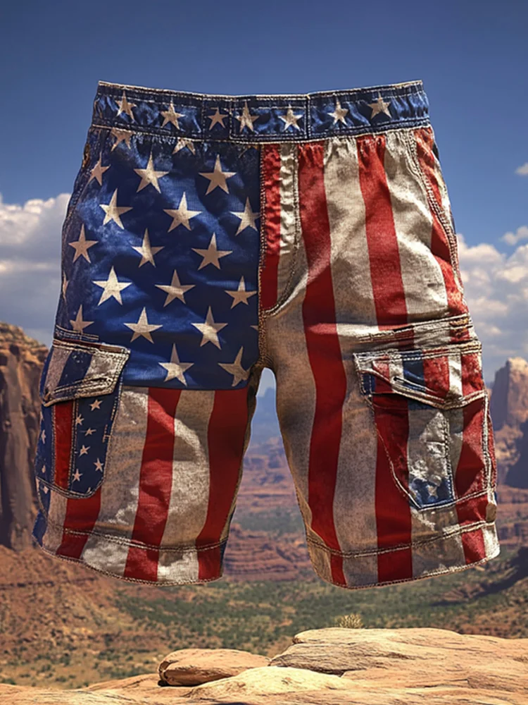 Men's Retro Casual Independence Day Printed Overalls