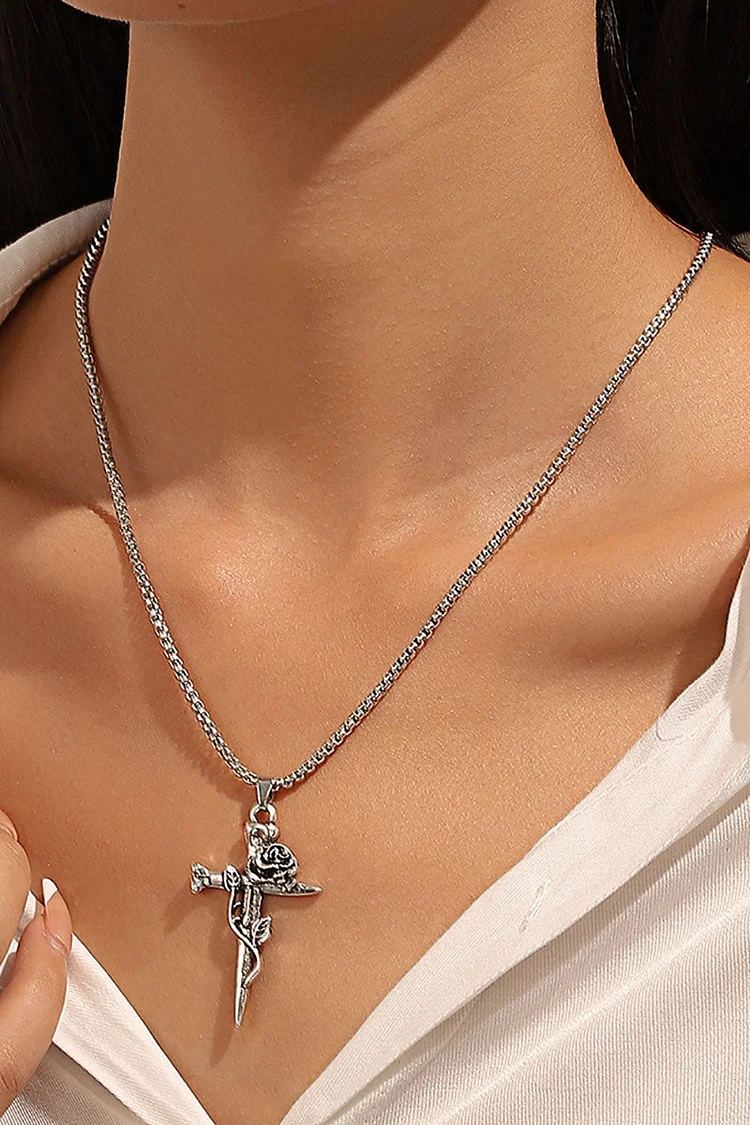 Rose Crucifix Pendant Vintage Necklace
