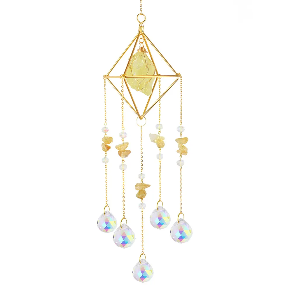 Crystal Wind Chimes Natural Stone Prism Lighting Ball Catcher Garden Decor