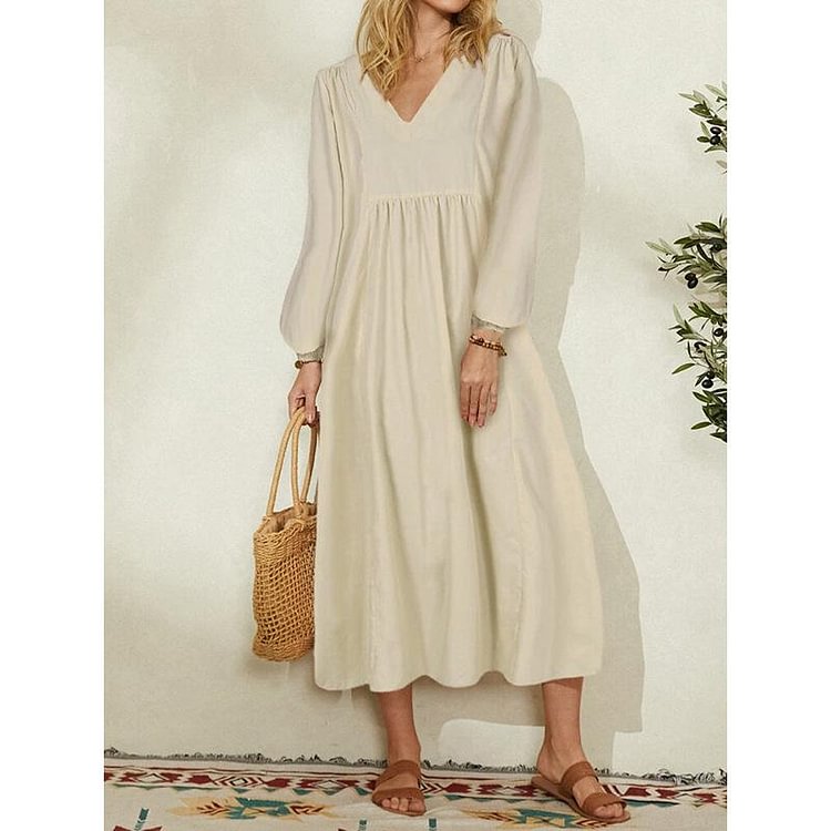 Cotton Solid Color Casual Long Dress
