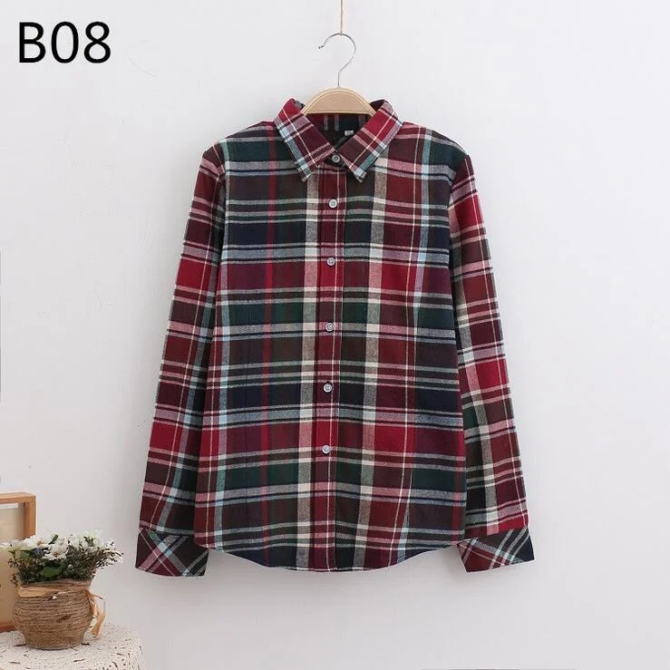 Fashion Plaid Shirt Female College Style Women's Blouses Long Sleeve Flannel Shirt Cotton Blusas Office Tops