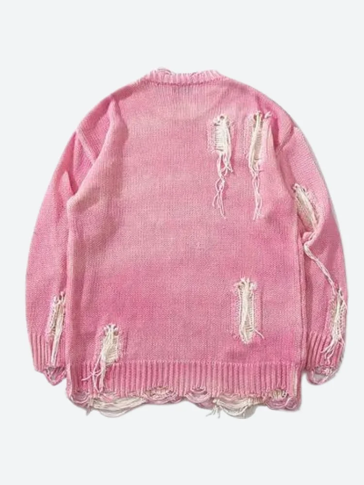 Brownm Tasseled Distressed Sweater