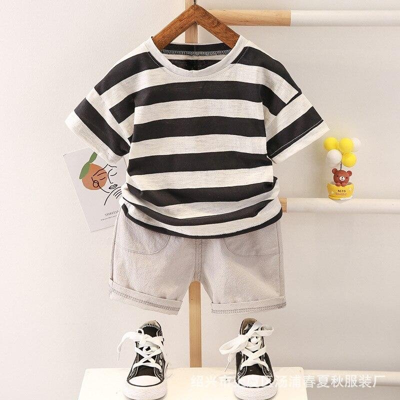 1-5 Years Boys Casual Striped Clothes Infant Children Summer Set Cotton Thin Baby Boys Outwear Kids Outfits White&Black Striped