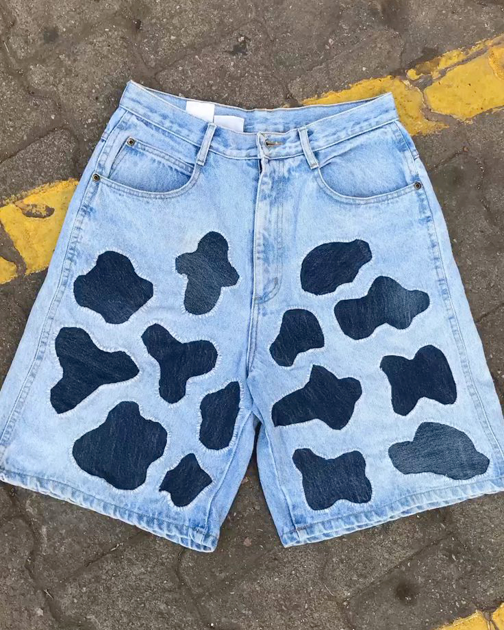 Big & Tall Men's Street Fashion Colorblock Denim Shorts