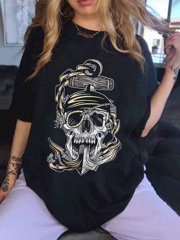 Anchor Skull Printed Women's T-shirt - Minnieskull