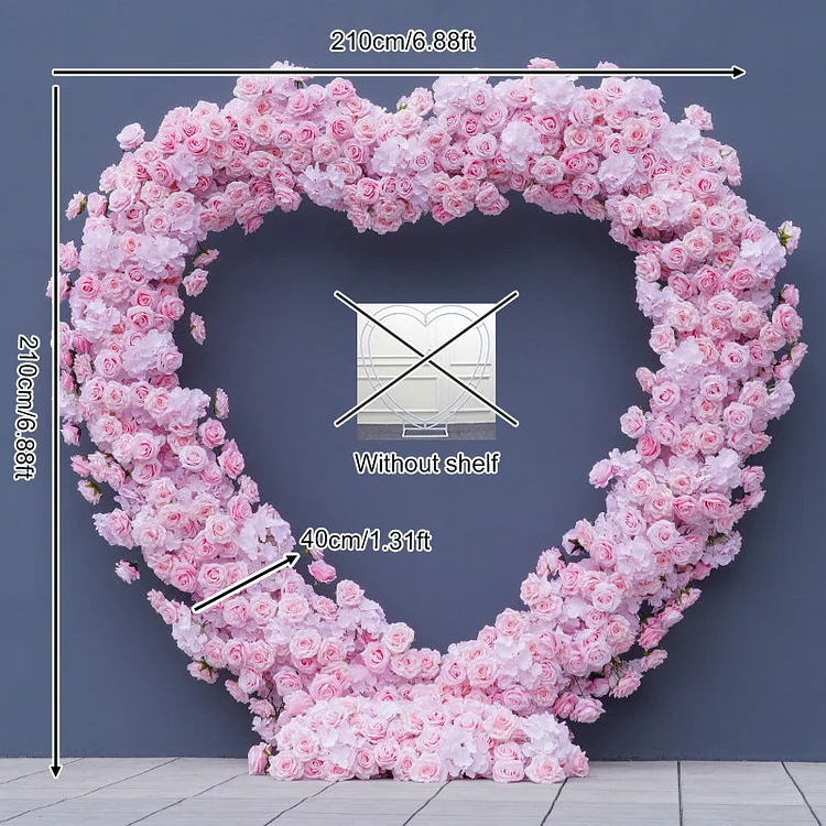 A8054 Pink Rose Hydrangea Cloth Base Arrangement Floral Wedding Backdrop Heart-Shaped Arch Decor Props
