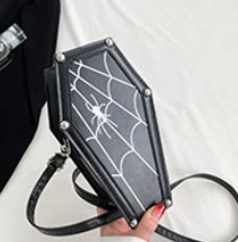 Halloween Women’s Small Pu Leather Spider Web Skull Basic Sewing Thread Zipper Shoulder Bag Crossbody Bag