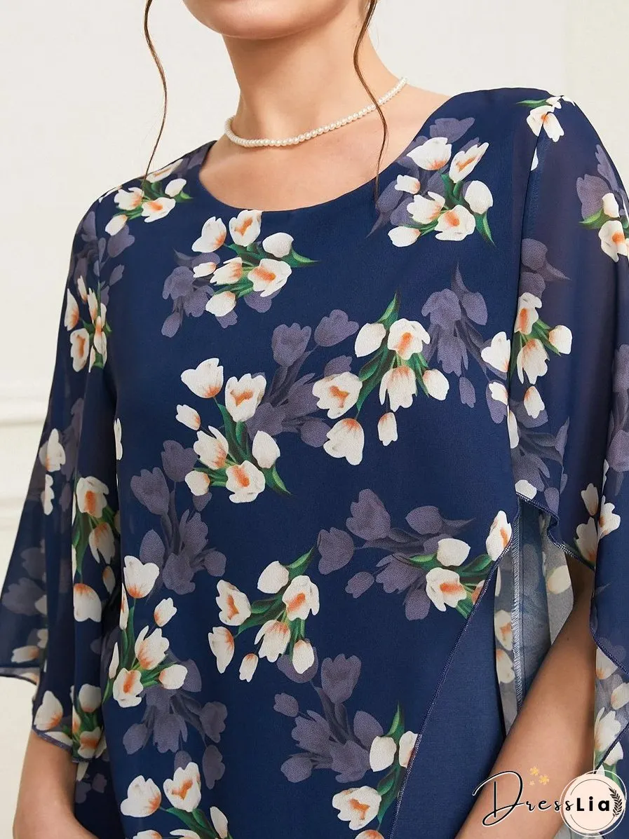 Irregular Printed Round Neck Dress