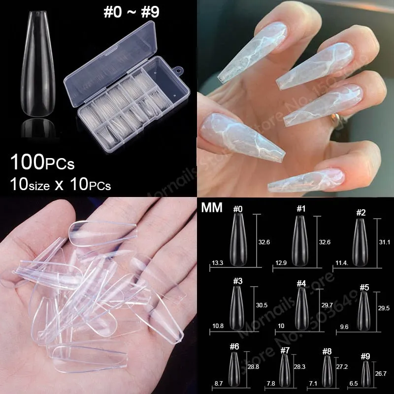 100Pcs/box Nail Tips Short Full Cover Coffin Ballerina False Nails Ballet Shape Acrylic Fake Nails Press On Nails Salon Tools-Nail Inspo