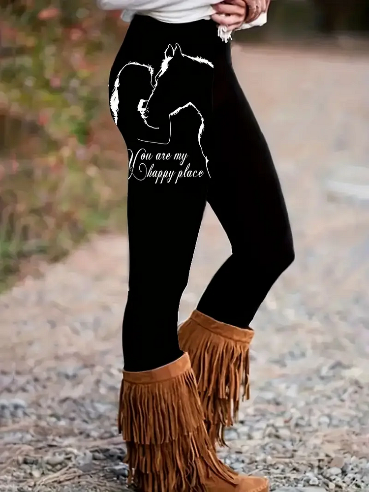 Girl & Horse Print Skinny Leggings