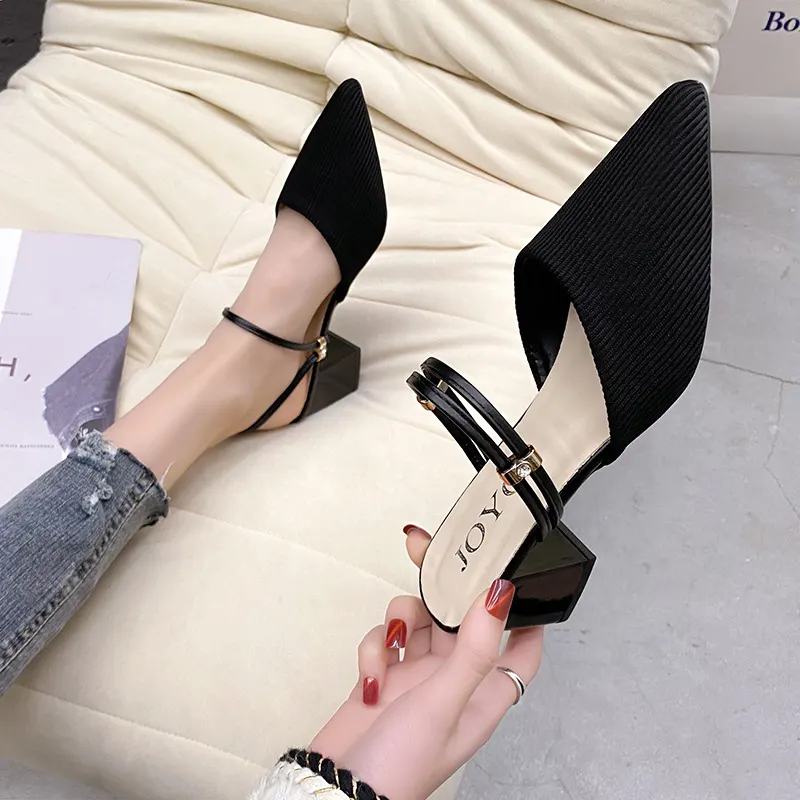 Breakj Breakj Head With Coarse Heel Cool Slippers Half-Dragging Sandals Women's Summer 2025 New Breathable Cloth Wear