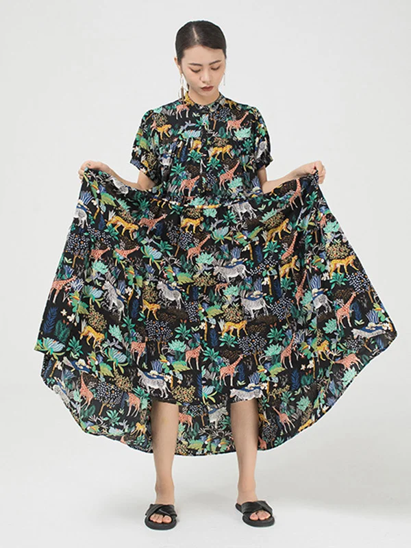 Vintage Animal Printed Short Sleeve Dress