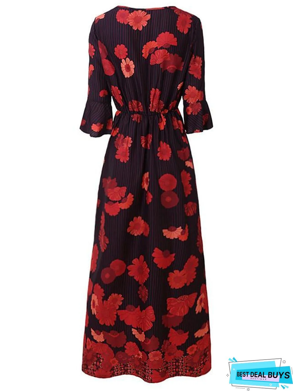 Women's T-Shirt Dress Tee Dress Maxi Long Dress - Long Sleeve Floral Split Patchwork Print Spring Fall Casual Red Orange Black Dresses
