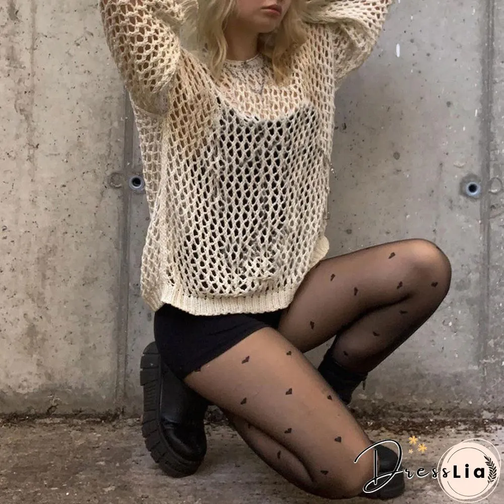 Solid Long Sleeve Hollow Out Sweater