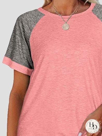Casual Round Neck Short Sleeve Two Color T-shirts for Women