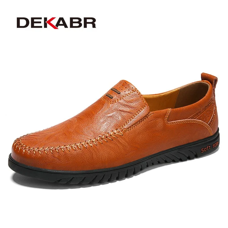 DEKABR Brand Men Genuine Leather Shoes Luxury Casual Shoes Soft Men Loafers Breathable Slip On Driving Men Shoes Plus Size 47