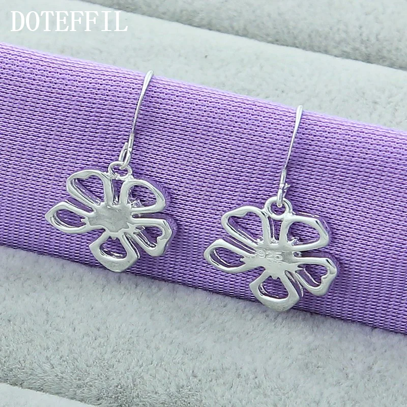 DOTEFFIL 925 Sterling Silver Flower Drop Earrings For Woman Jewelry