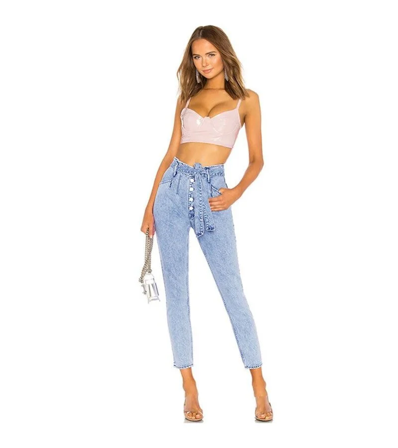 Fashion Buttoned Casual Crop Jeans With Belt