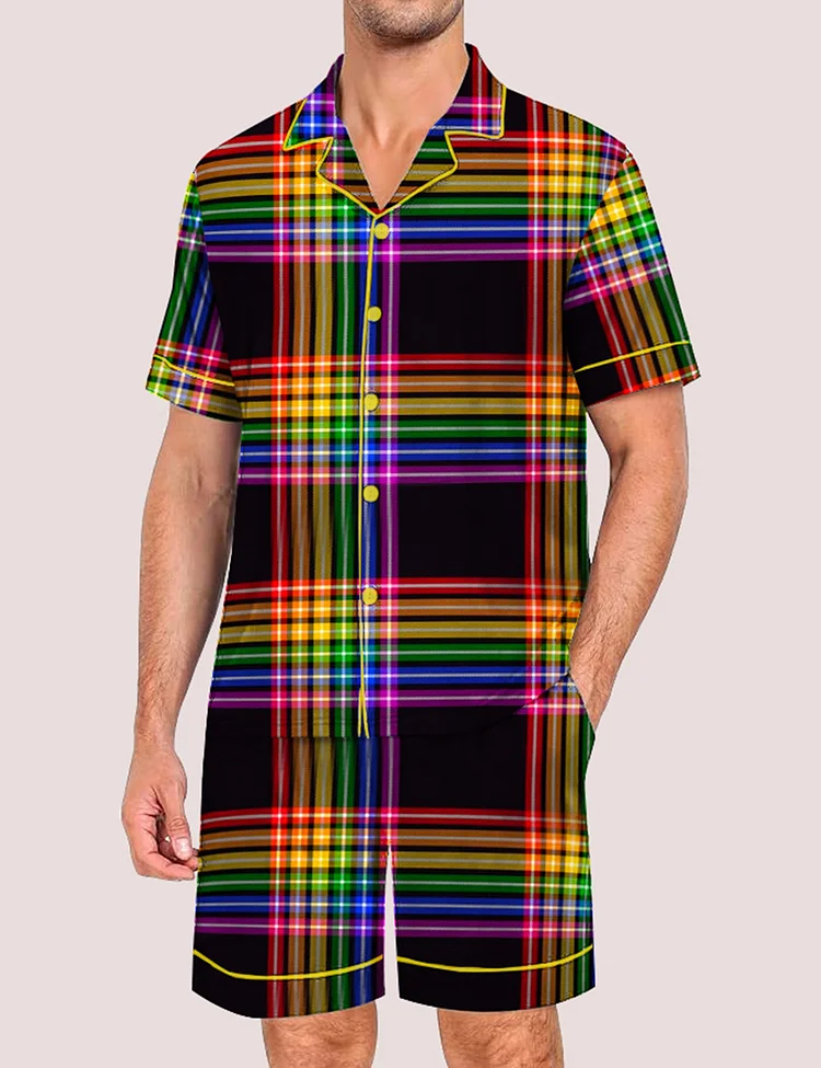 Men's Rainbow Plaid Pride Month Love Is Love Print Pajama Set