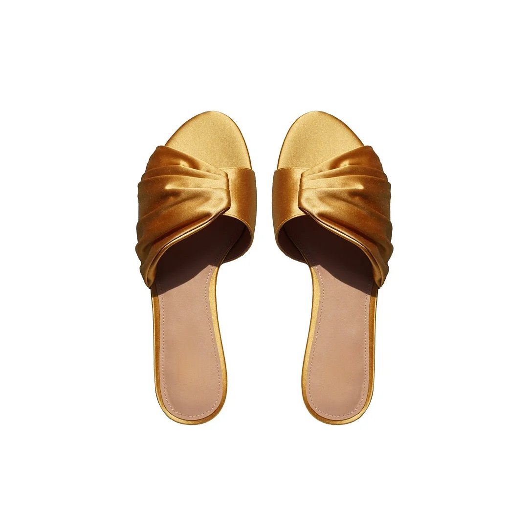 2021 Summer round Head Silk Pleated Outer Wear Flat Women's Slippers