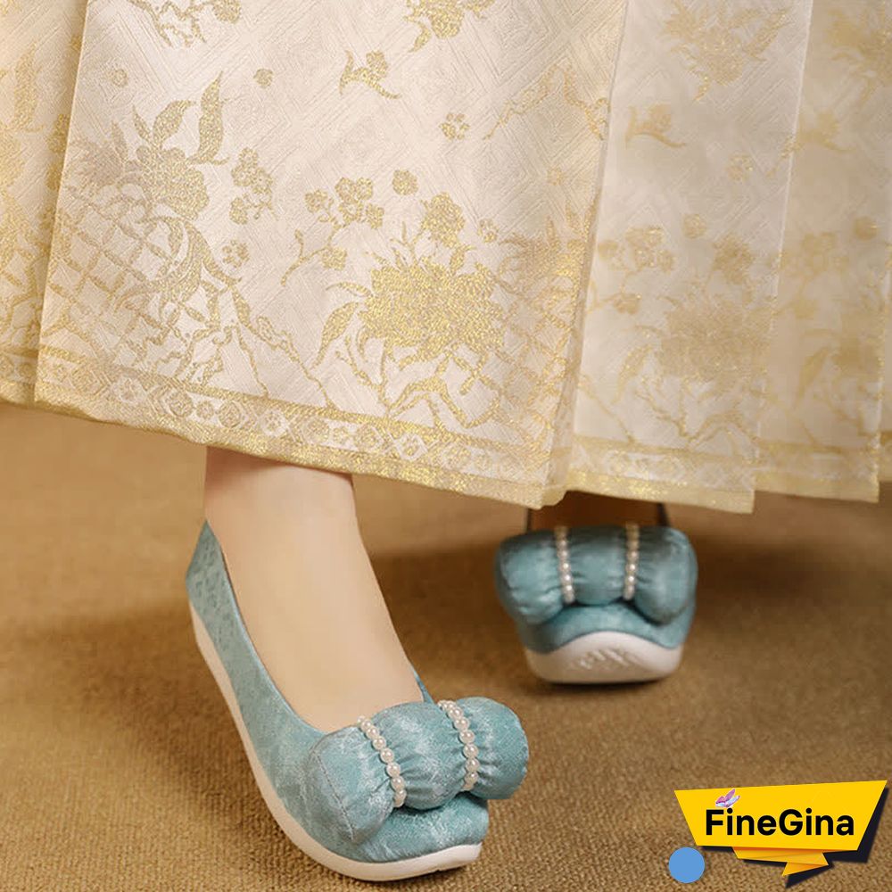 Vintage Embroidery Pearl Pillow Trim Flats Shoes