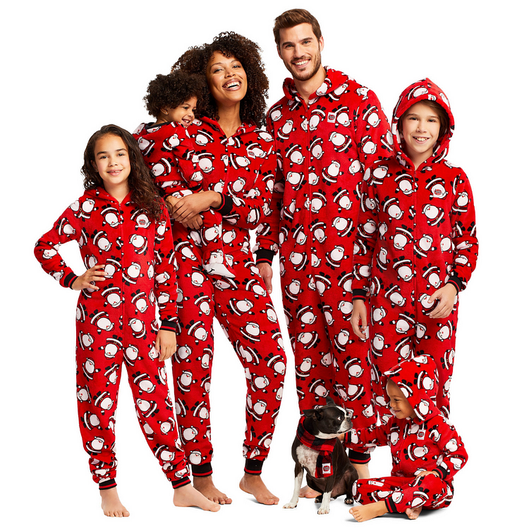 Santa Print Parent-child Hooded One-piece Pajamas