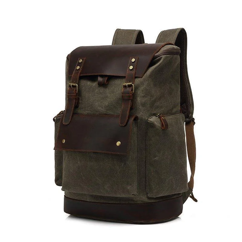 Vintage Backpack Waxed Canvas and Leather for Men