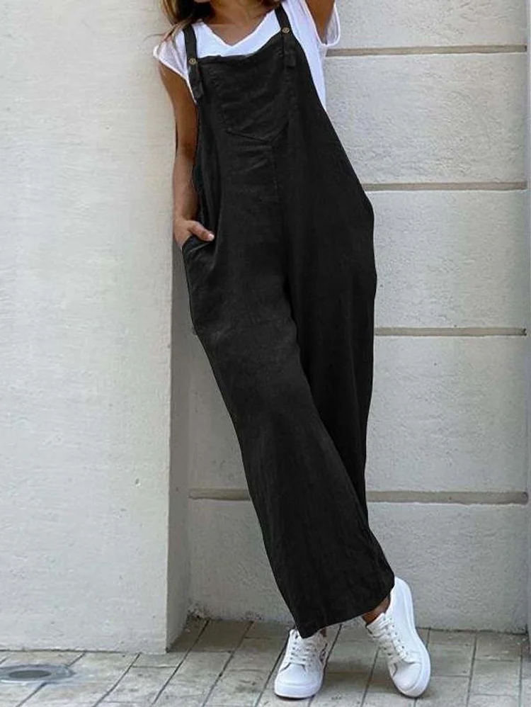 Strap Solid Color Long Jumpsuit