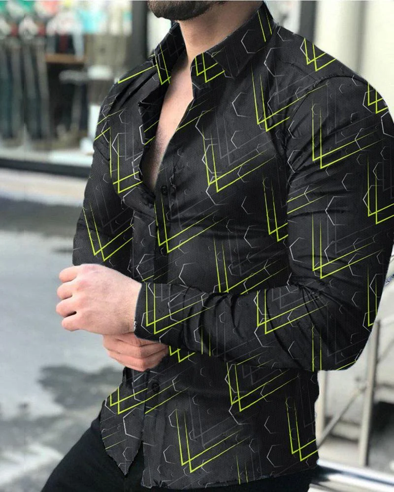 Graffiti print lapel long-sleeved shirt