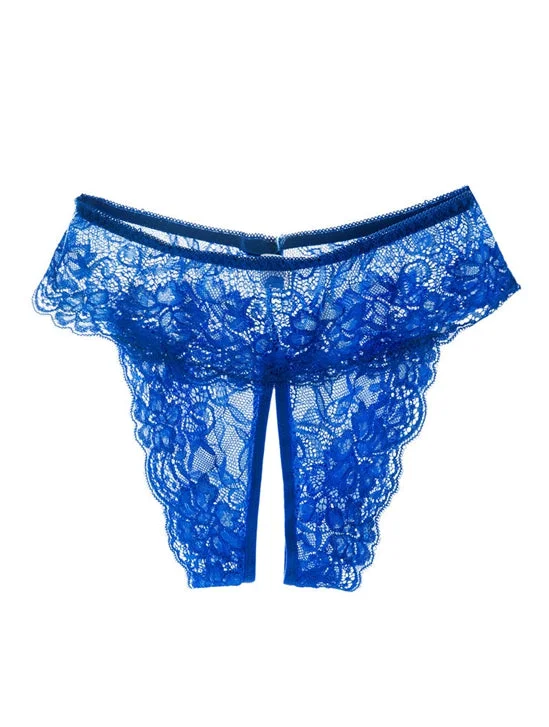 Blue Plus Size Crotchless Panty