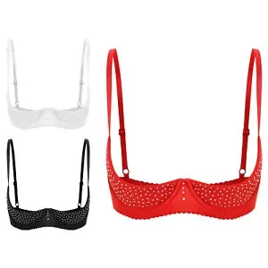 pornhint Pornhint Womens Underwear Spaghetti Straps Bra Cupless Lingerie Rhinestone Mini Tops