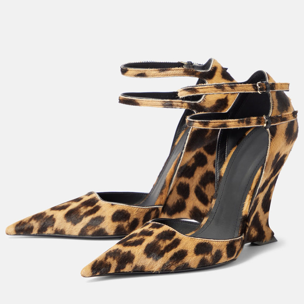 Sexy Leopard Print Double Ankle Strap Wedge Pumps for Ladies
