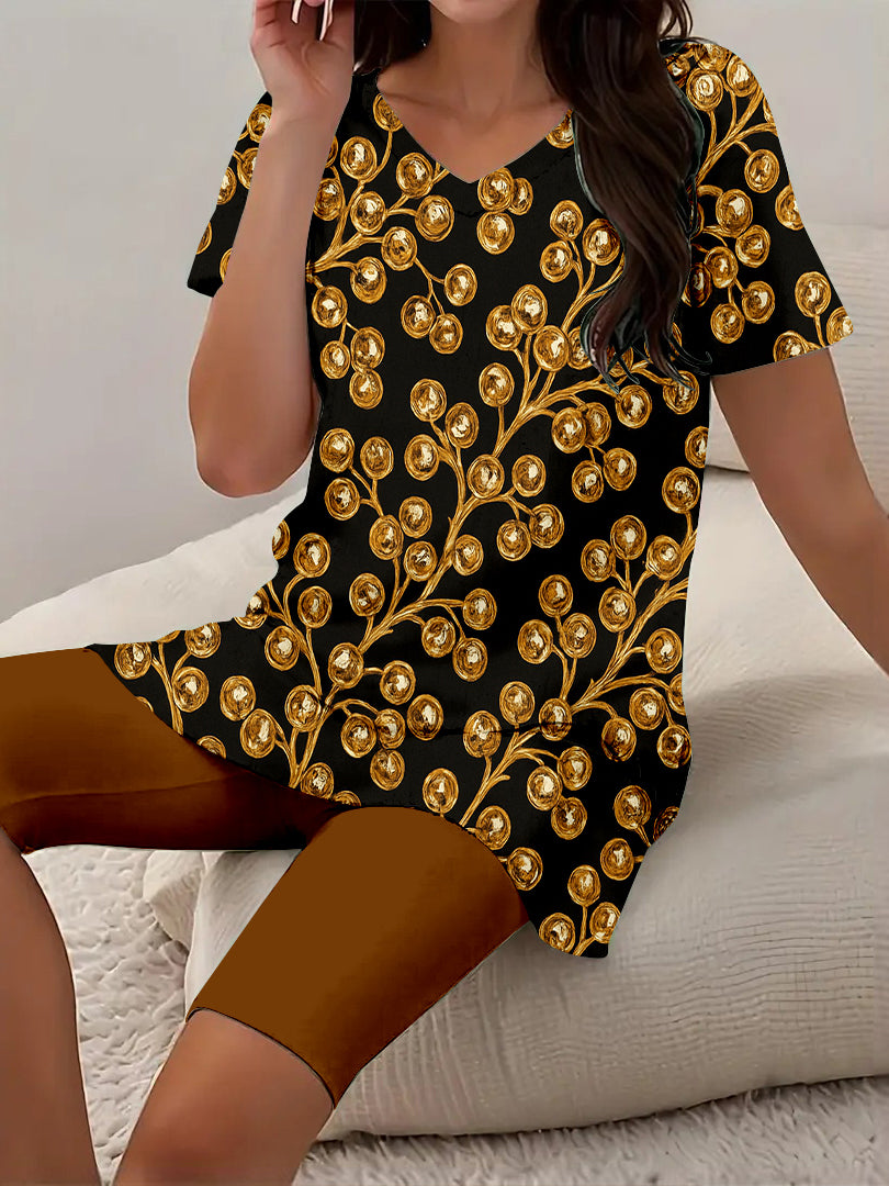 Women Long Sleeve V-neck Graphic Floral Printed Top