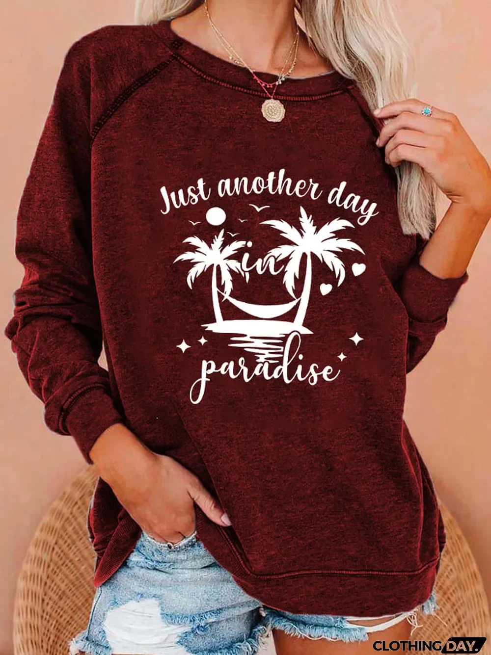 Women's "Just Another Day In Paradise" printed sweatshirt