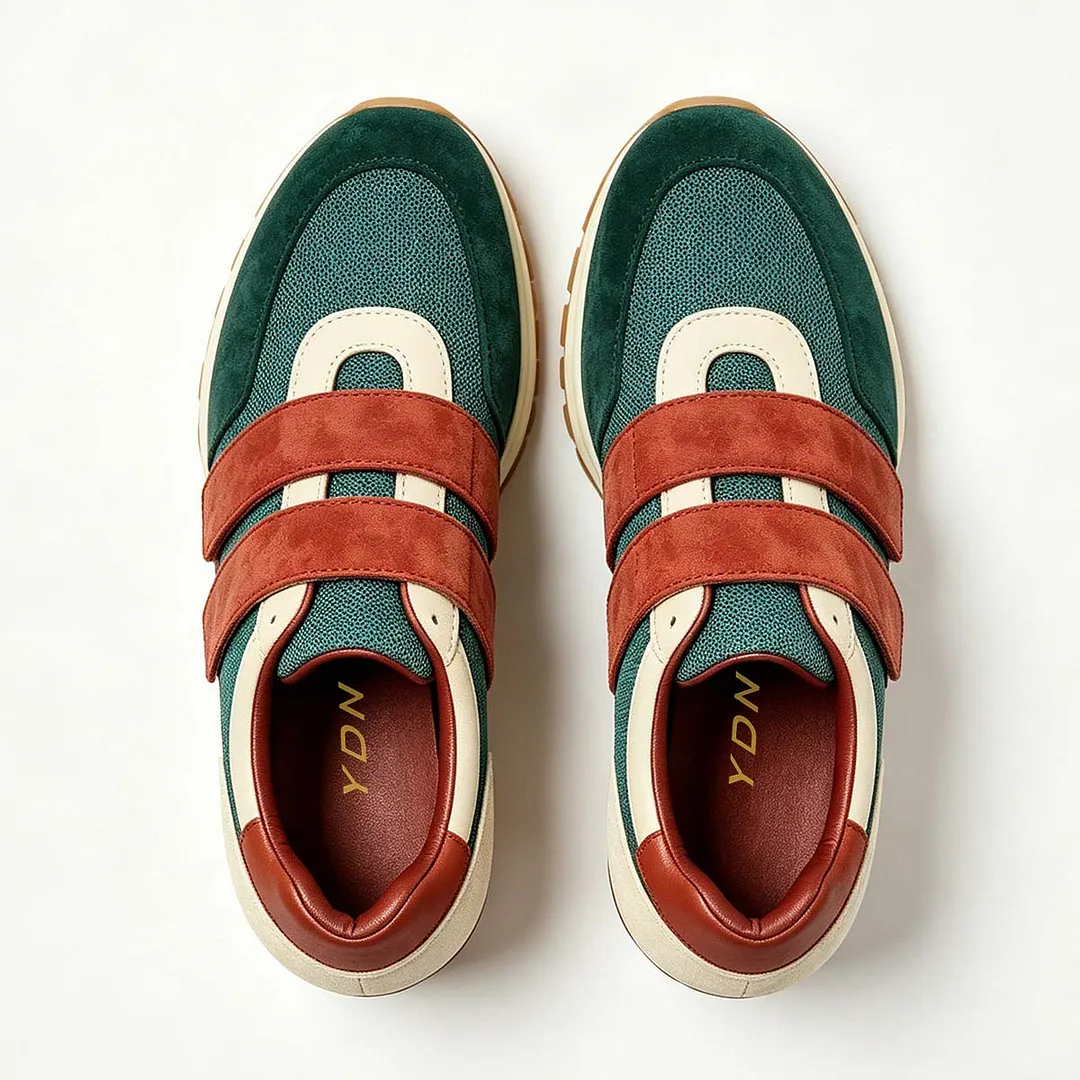 Multicolor Mesh Vegan Suede Velcro Closed Toe Stiletto Sneakers Heels